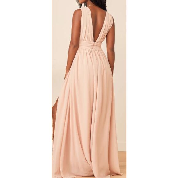 LULU'S SZ S Heavenly Hues VNeck Blush Maxi Goddess Bridal Gown Dress NEW B51 - Picture 2 of 10